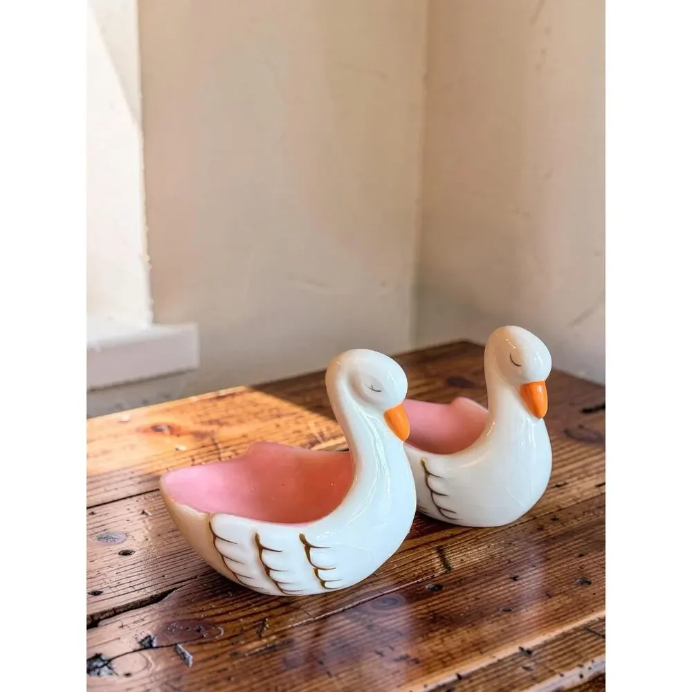 Ceramic Swan Soap Dish Set | White Pink Gold Bathroom Vanity Tray